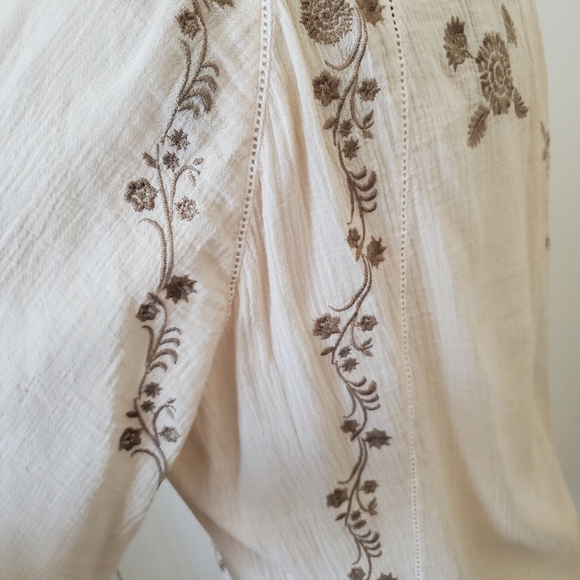 Soft Surroundings Cream Mocha Cotton Embroidered Tunic Blouse Women's Size M - Picture 8 of 12
